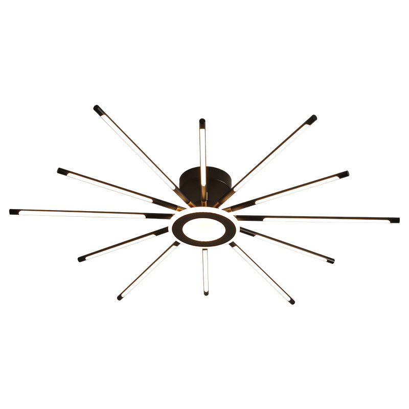 Modern Creative LED Semi Flush Mount Acrylic Linear Ceiling Light in Black and Gold