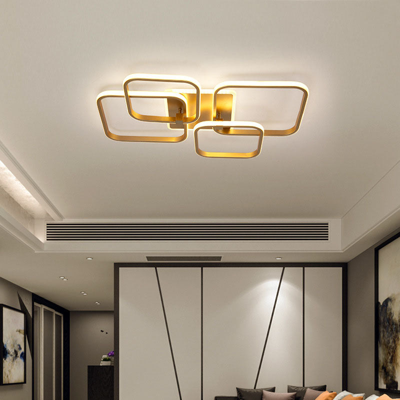 Modern Minimalist LED Semi Flush Mount Square Acrylic Ceiling Light in Gold