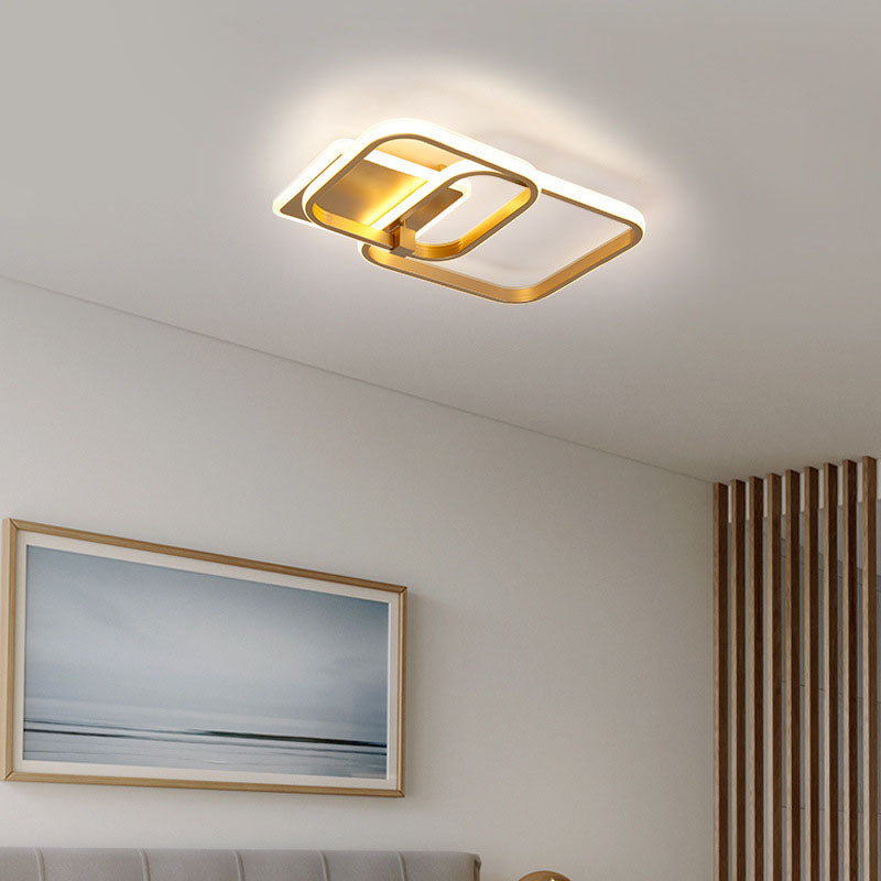Modern Minimalist LED Semi Flush Mount Square Acrylic Ceiling Light in Gold