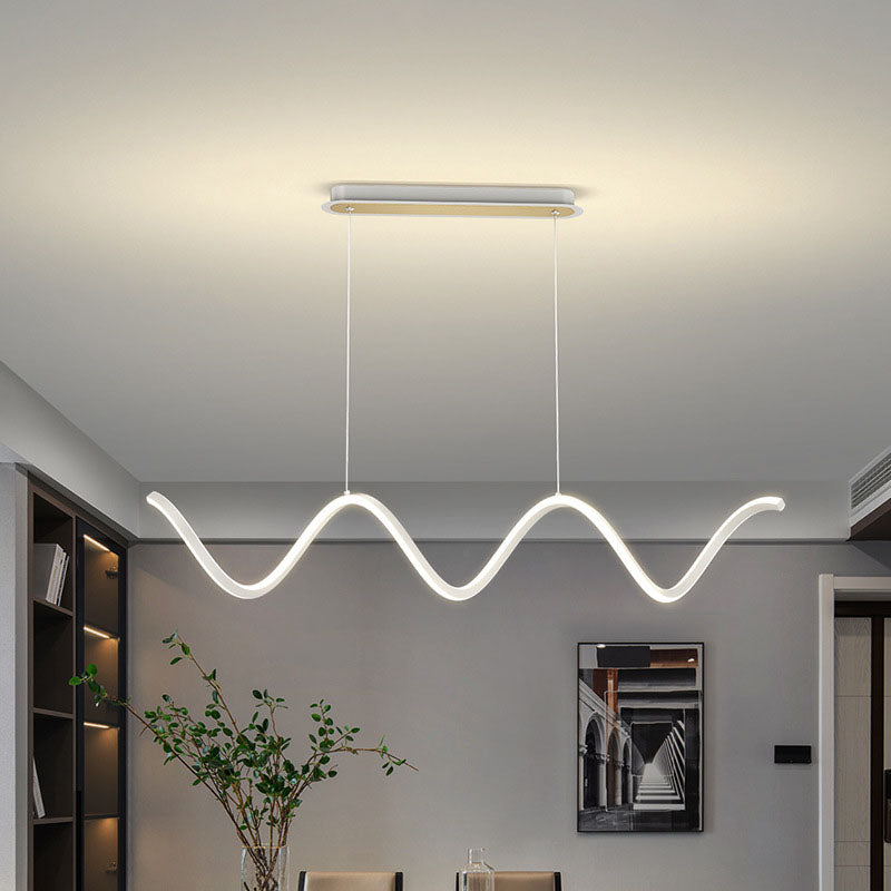 Modern Minimalist LED Island Light Acrylic Linear Hanging Lamp for Dining Room
