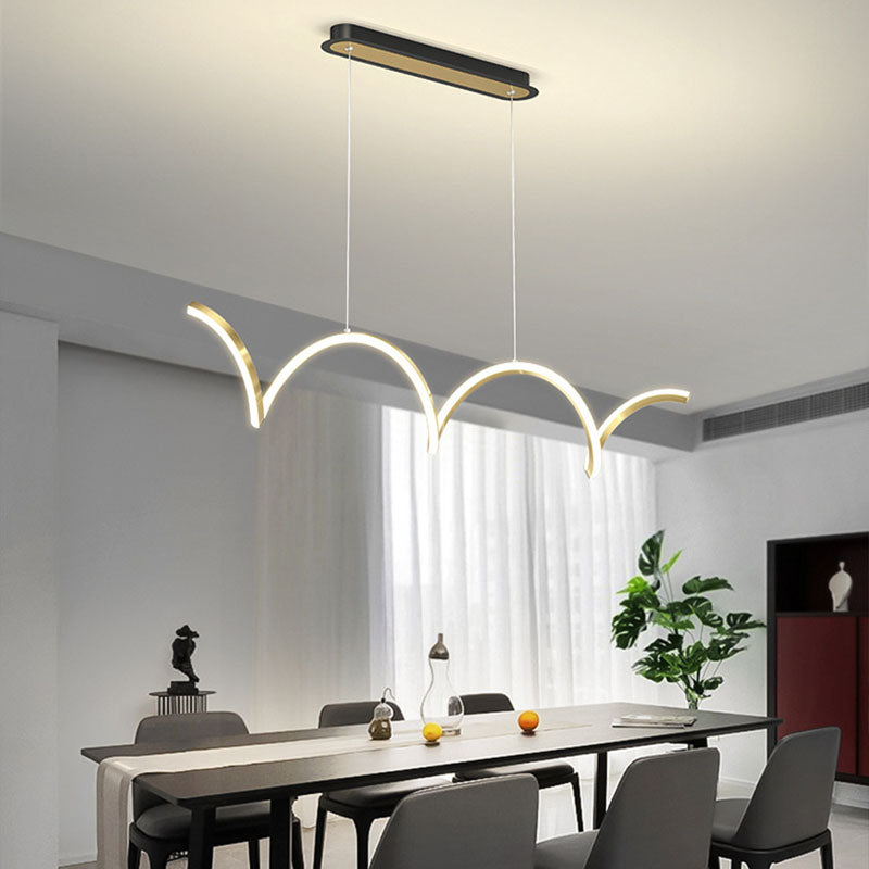 Modern Minimalist LED Island Light Acrylic Linear Hanging Lamp for Dining Room
