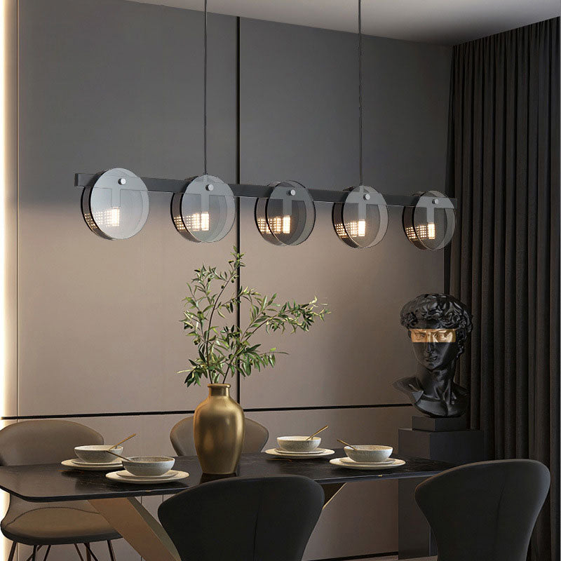 Modern Luxury Pendant Light Metal Circular Island Light with Glass Shade