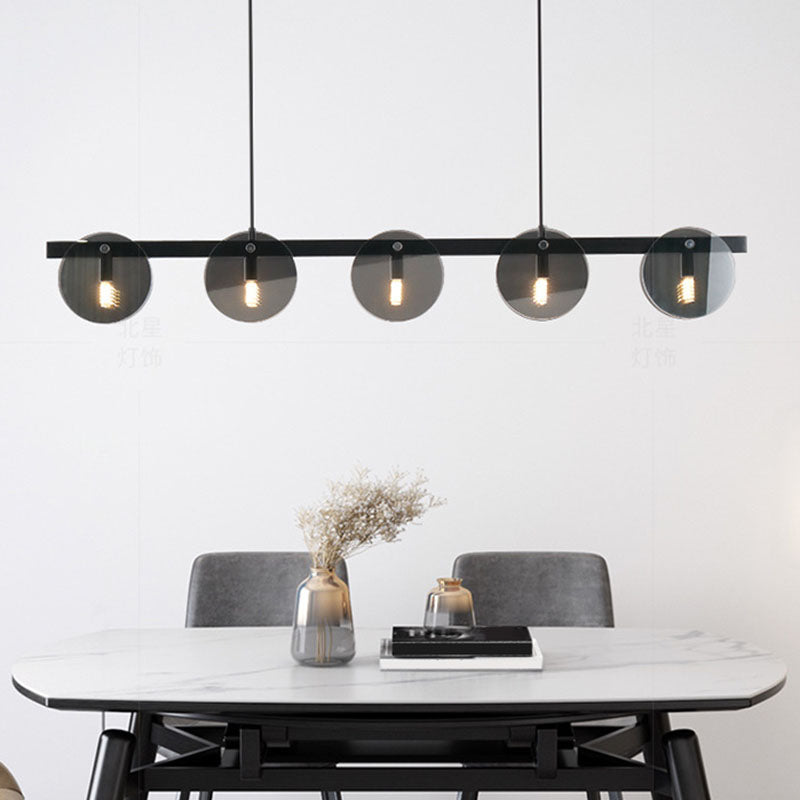 Modern Luxury Pendant Light Metal Circular Island Light with Glass Shade