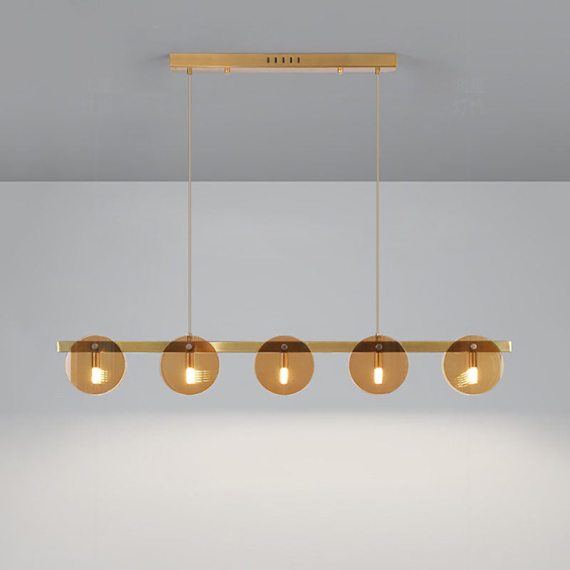 Modern Luxury Pendant Light Metal Circular Island Light with Glass Shade