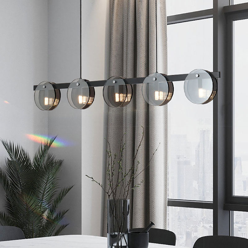 Modern Luxury Pendant Light Metal Circular Island Light with Glass Shade