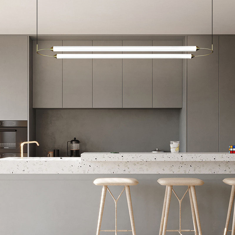 Acrylic 2-Light Island Light in Modern Simplicity Metal Linear LED Pendant Light in White