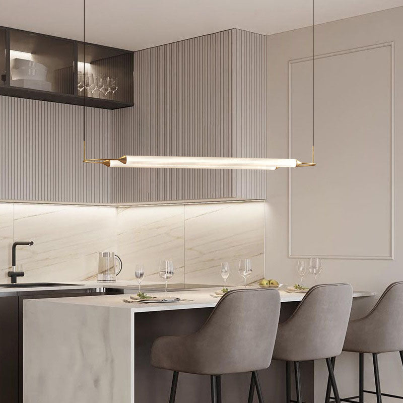 Acrylic 2-Light Island Light in Modern Simplicity Metal Linear LED Pendant Light in White