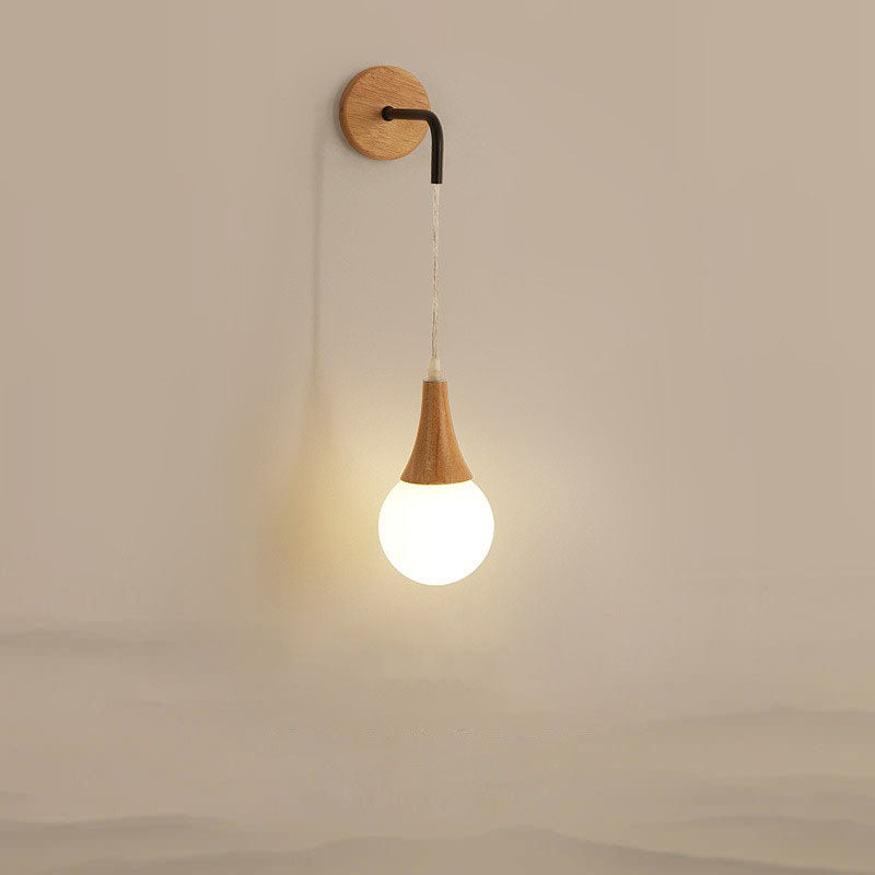 Modern Creative 1-Light Wall Lamp Wooden Geometric Wall Light for Bedroom