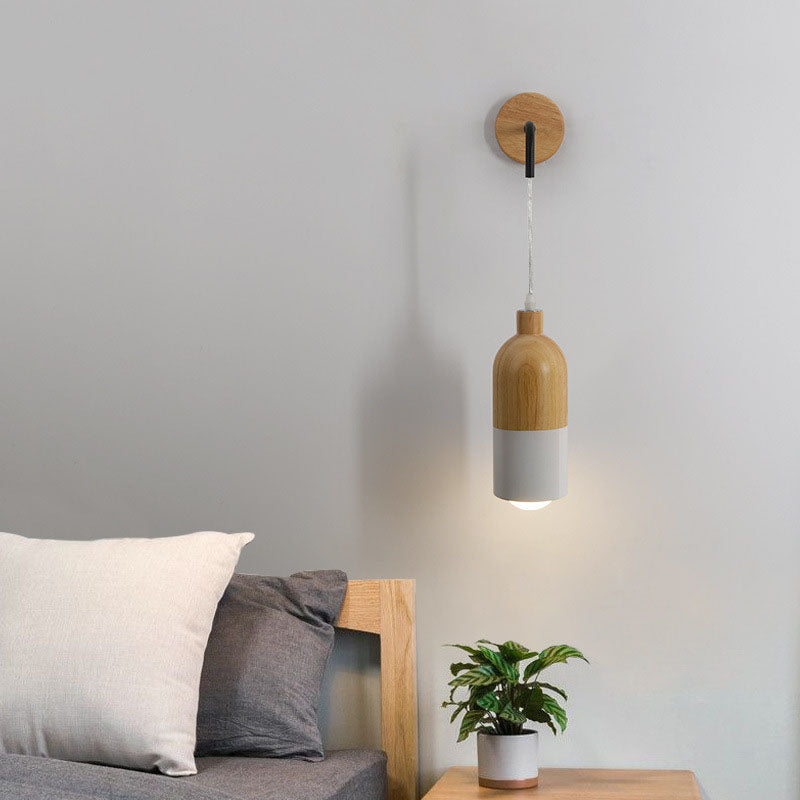 Modern Creative 1-Light Wall Lamp Wooden Geometric Wall Light for Bedroom