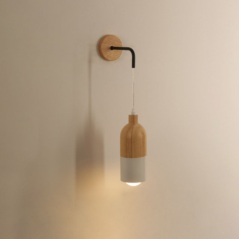 Modern Creative 1-Light Wall Lamp Wooden Geometric Wall Light for Bedroom