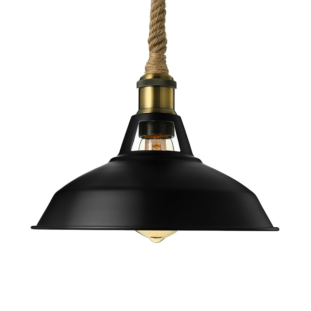 Barn Shade Living Room Pendant Lamp Industrial Style Metal 1 Light Black/White Ceiling Light Fixture with Hanging Rope