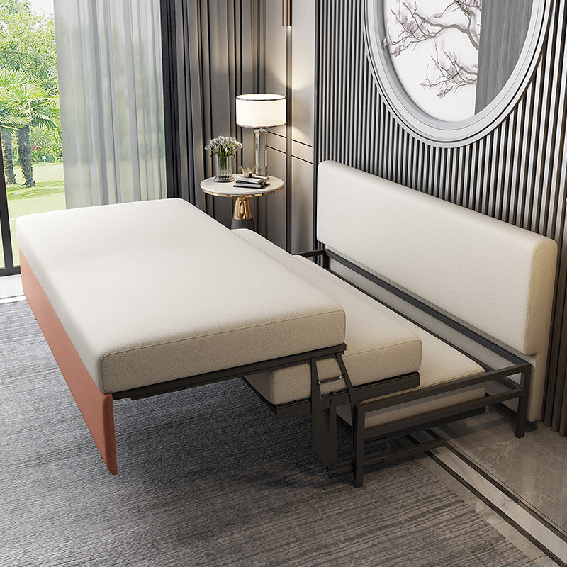 Contemporary Square Arm Faux Leather Stain Resistant Couch Bed with 2 Pillows