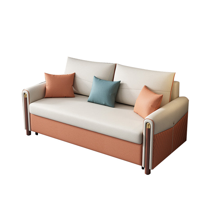 Contemporary Square Arm Faux Leather Stain Resistant Couch Bed with 2 Pillows