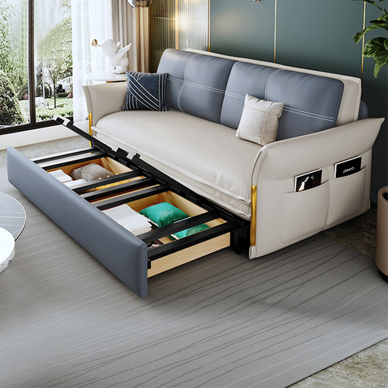 Faux Leather Stain Resistant Contemporary Flared Arm Couch Bed