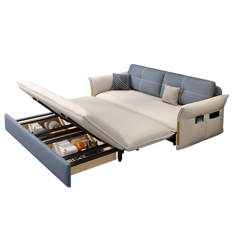 Faux Leather Stain Resistant Contemporary Flared Arm Couch Bed