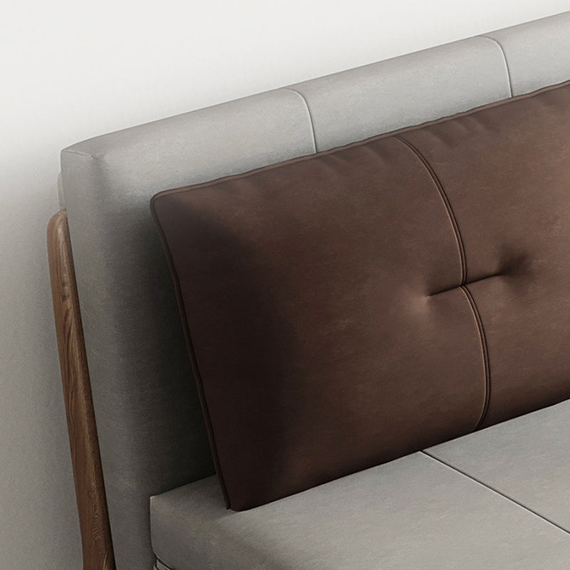 Faux Leather Armless Contemporary Bed Settee with Pillows in Grey