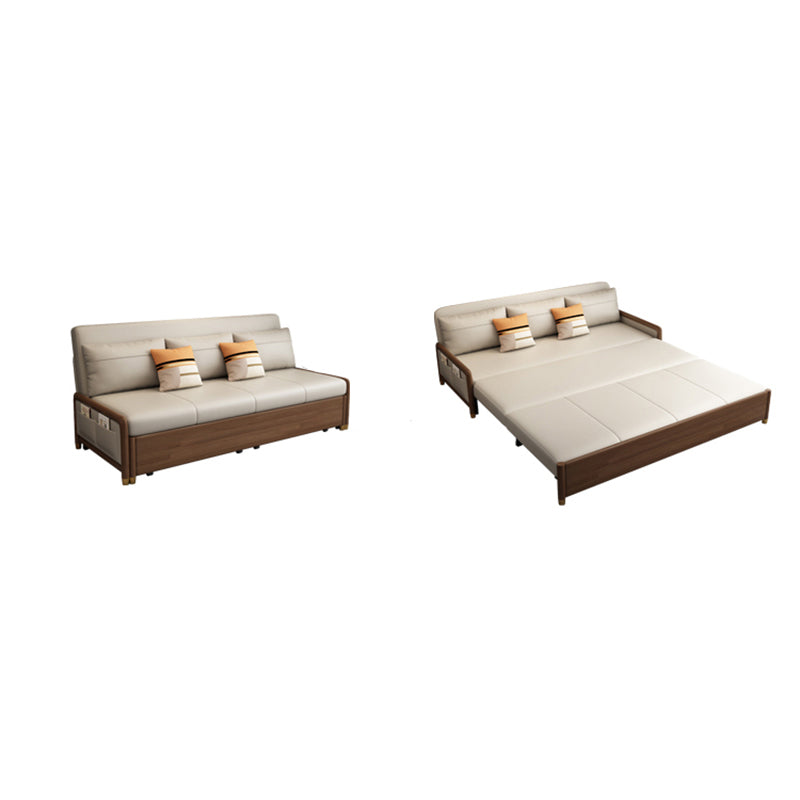 Armless Contemporary Faux Leather Convertible Bed Settee with 2 Pillows