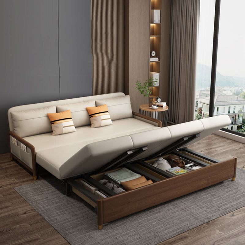 Armless Contemporary Faux Leather Convertible Bed Settee with 2 Pillows