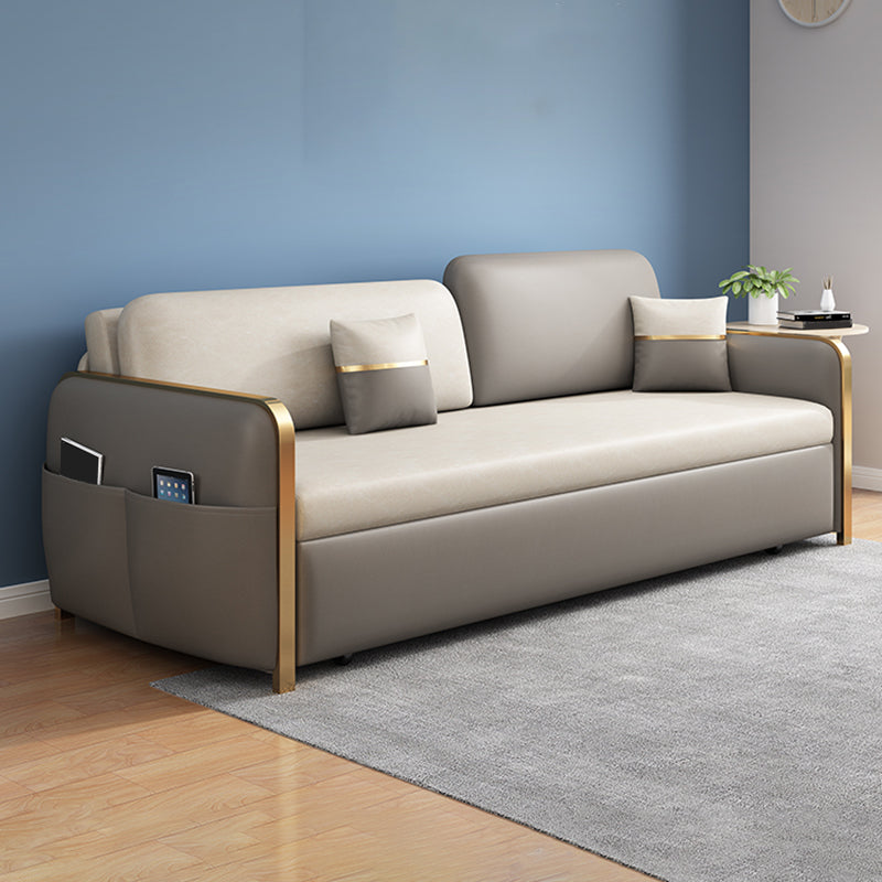 Modern 33.4" H Faux Leather Square Arm Sofa Bed For Living Room