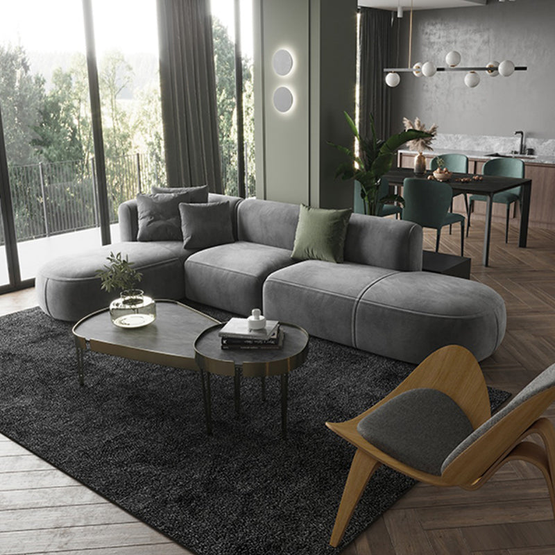 Nordic Style Velvet Sectional 27.56" H Sofa & Chaise in White/Grey