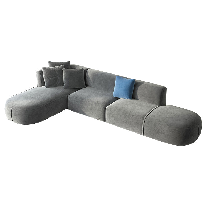 Nordic Style Velvet Sectional 27.56" H Sofa & Chaise in White/Grey