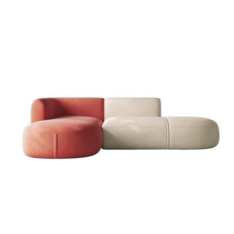 Nordic Style Velvet Sectional 27.56" H Sofa & Chaise in White/Grey