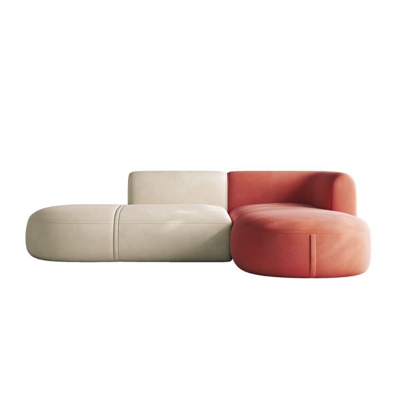 Nordic Style Velvet Sectional 27.56" H Sofa & Chaise in White/Grey