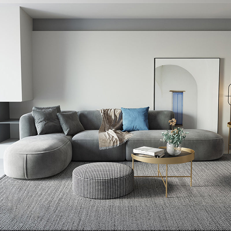 Nordic Style Velvet Sectional 27.56" H Sofa & Chaise in White/Grey