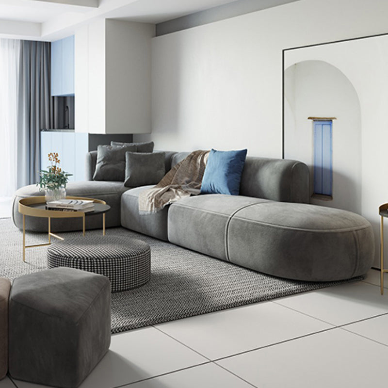 Nordic Style Velvet Sectional 27.56" H Sofa & Chaise in White/Grey