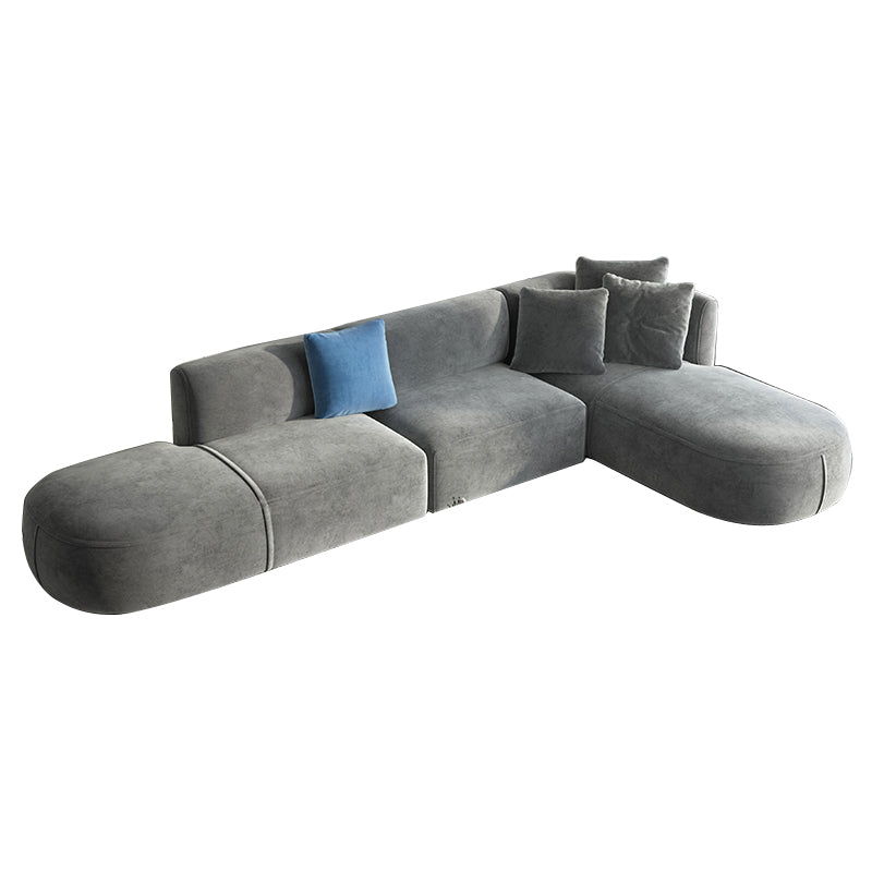 Nordic Style Velvet Sectional 27.56" H Sofa & Chaise in White/Grey