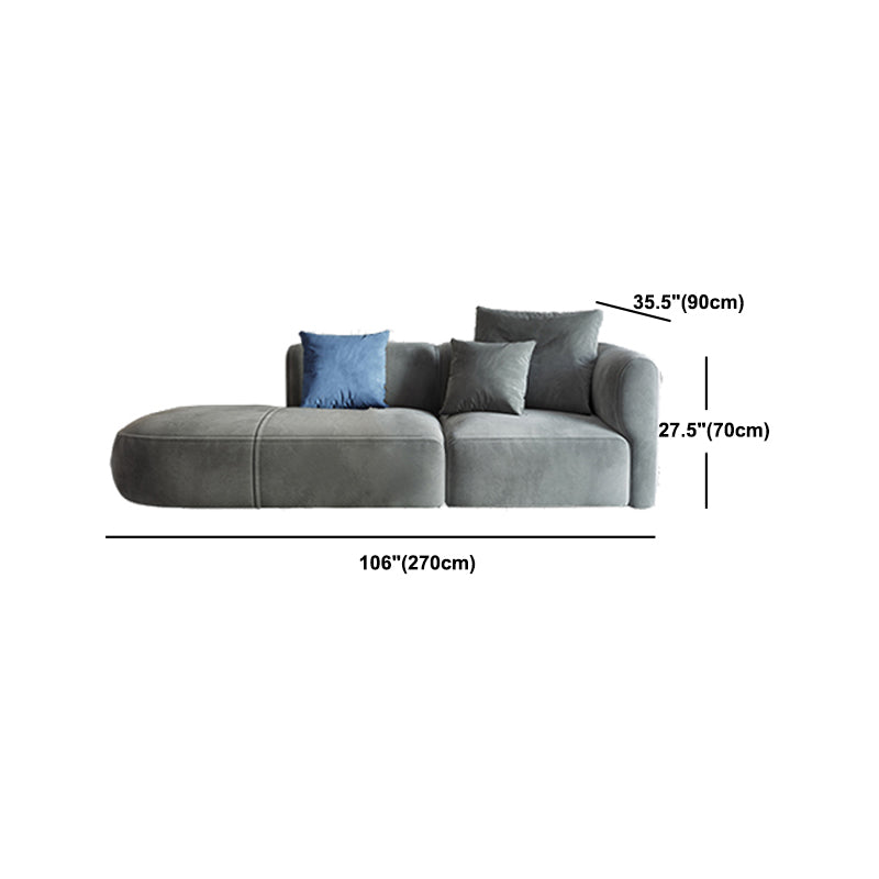 Nordic Style Velvet Sectional 27.56" H Sofa & Chaise in White/Grey