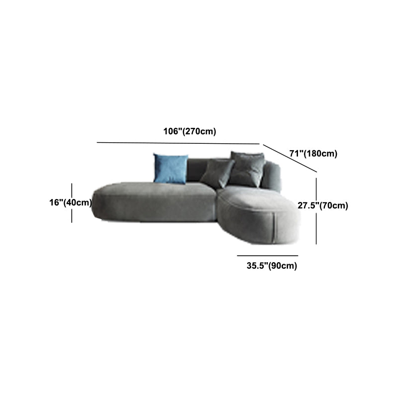 Nordic Style Velvet Sectional 27.56" H Sofa & Chaise in White/Grey
