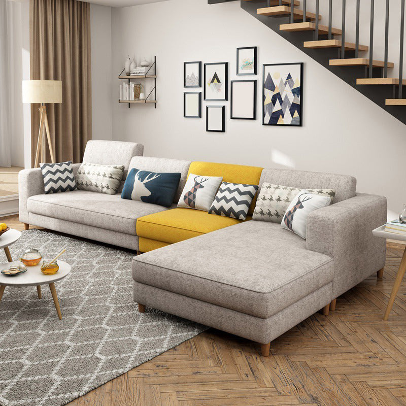 Washable Linen Sectional 129.92" L Square Arm Sectional for Living Room