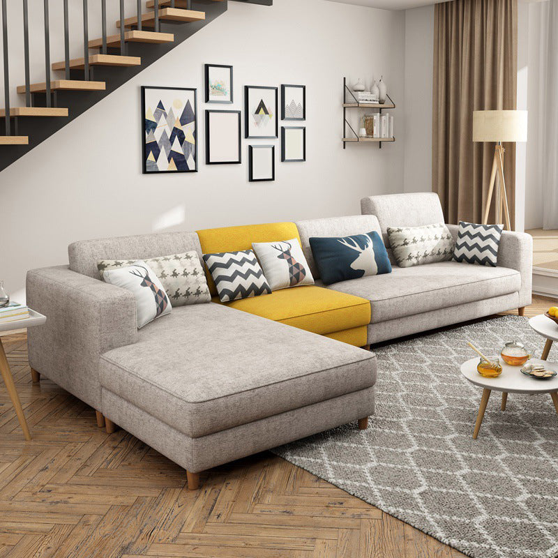Washable Linen Sectional 129.92" L Square Arm Sectional for Living Room