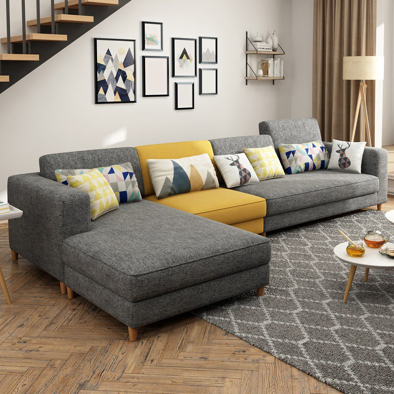 Washable Linen Sectional 129.92" L Square Arm Sectional for Living Room