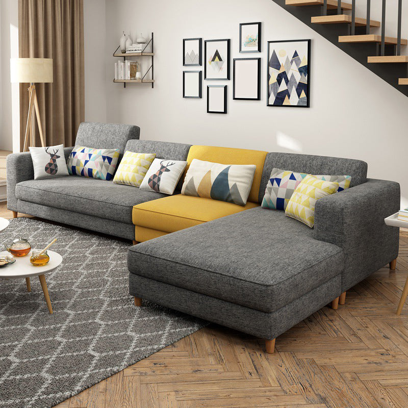 Washable Linen Sectional 129.92" L Square Arm Sectional for Living Room