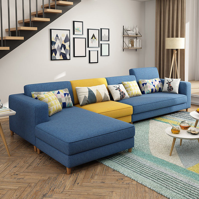 Washable Linen Sectional 129.92" L Square Arm Sectional for Living Room
