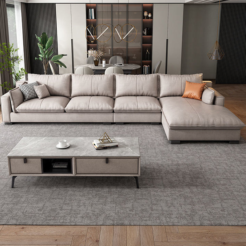 Faux Leather Contemporary Style Square Arm Sectional with Pillows