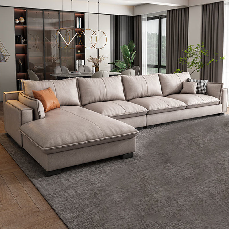 Faux Leather Contemporary Style Square Arm Sectional with Pillows