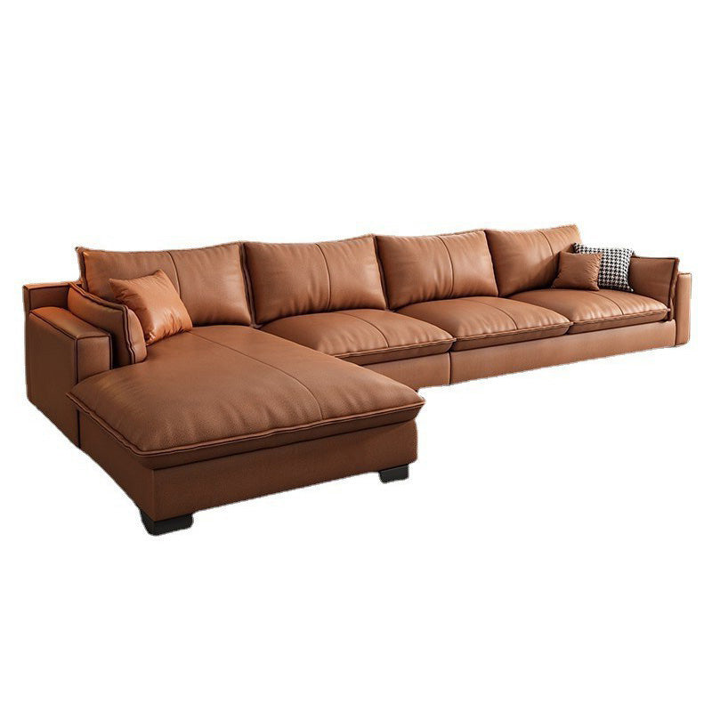 Faux Leather Contemporary Style Square Arm Sectional with Pillows