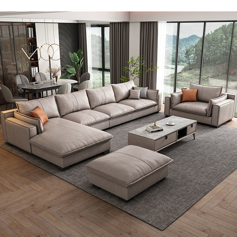 Faux Leather Contemporary Style Square Arm Sectional with Pillows