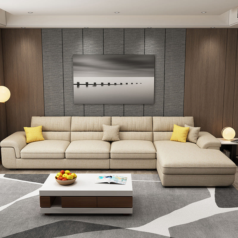 Pillow Top Arm Sofa & Chaise in Khaki Modern Fabric Sectional