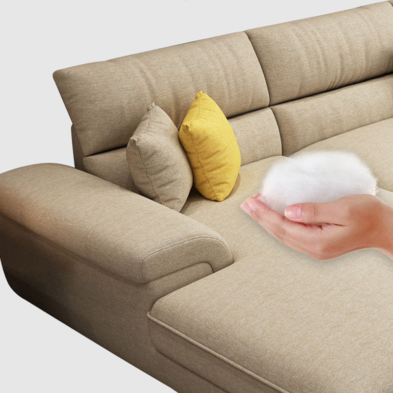 Pillow Top Arm Sofa & Chaise in Khaki Modern Fabric Sectional