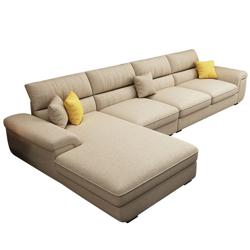 Pillow Top Arm Sofa & Chaise in Khaki Modern Fabric Sectional