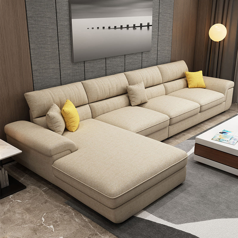 Pillow Top Arm Sofa & Chaise in Khaki Modern Fabric Sectional