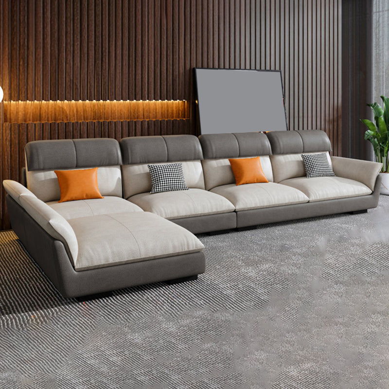 Scandinavian Stain-Resistant Faux Leather L-Shape Cushion Back Sofa