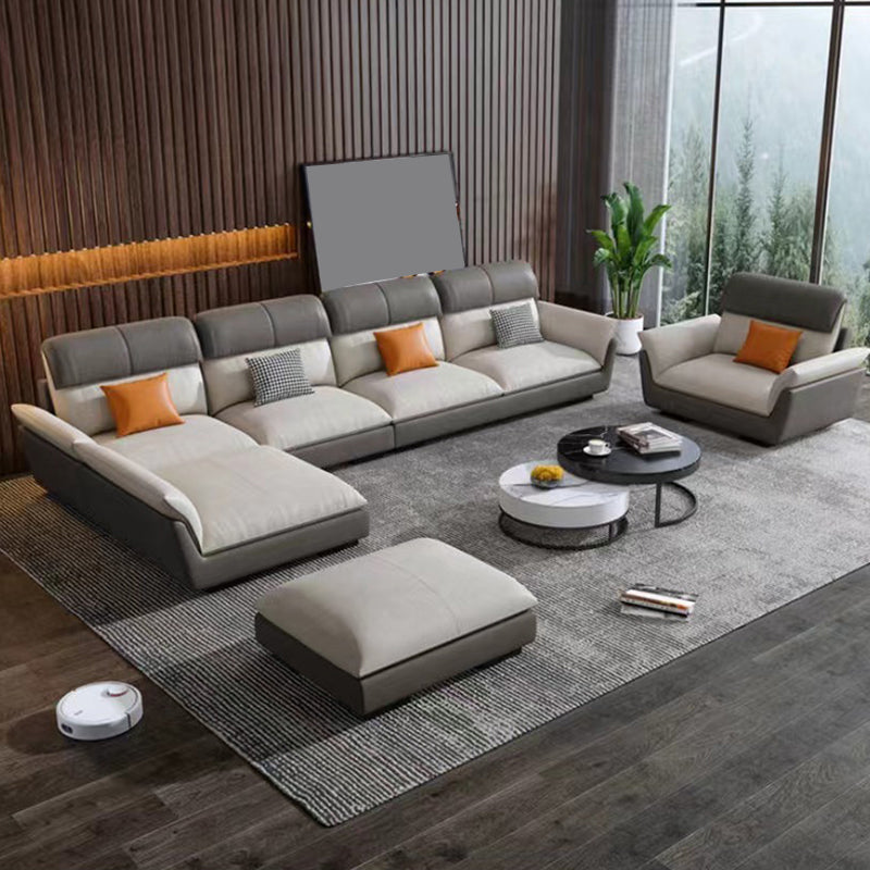 Scandinavian Stain-Resistant Faux Leather L-Shape Cushion Back Sofa