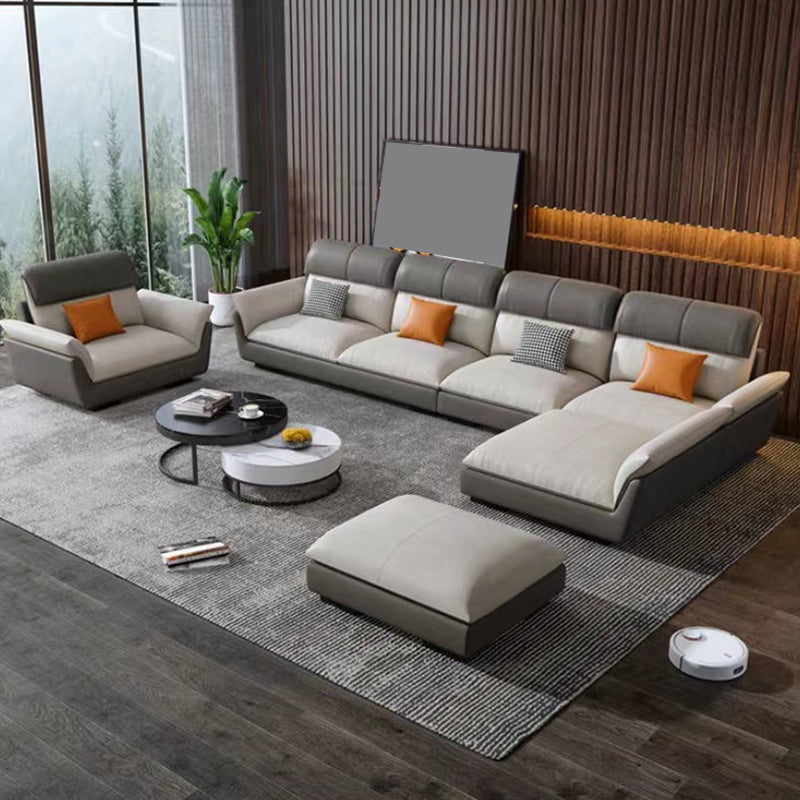 Scandinavian Stain-Resistant Faux Leather L-Shape Cushion Back Sofa