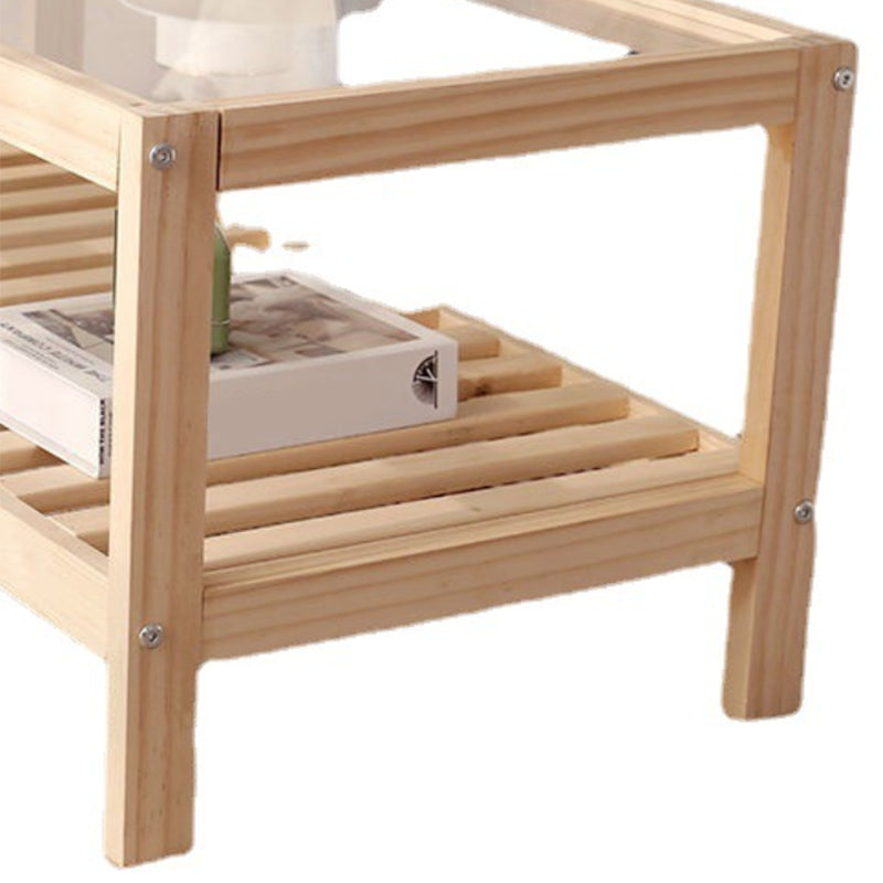 Modern Wooden Frame Coffe Table with Glass Top and Storage Shelf