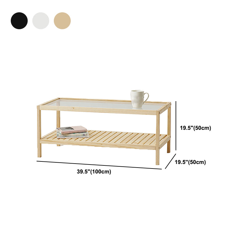 Modern Wooden Frame Coffe Table with Glass Top and Storage Shelf
